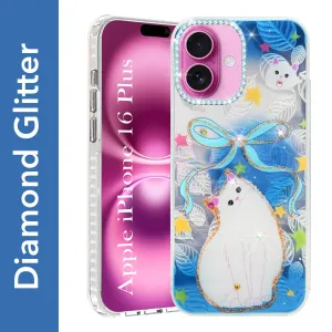 Modern Build Texture For Apple iPhone 16 Plus Back Cover Case (Luxury Floral Glitter Cute Butterfly | Diamond Studded Camera Bump | Girls & Women Design)