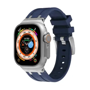 Apple Watch Luxury Liquid Silicone Strap (Blue/Silver) Light Touch