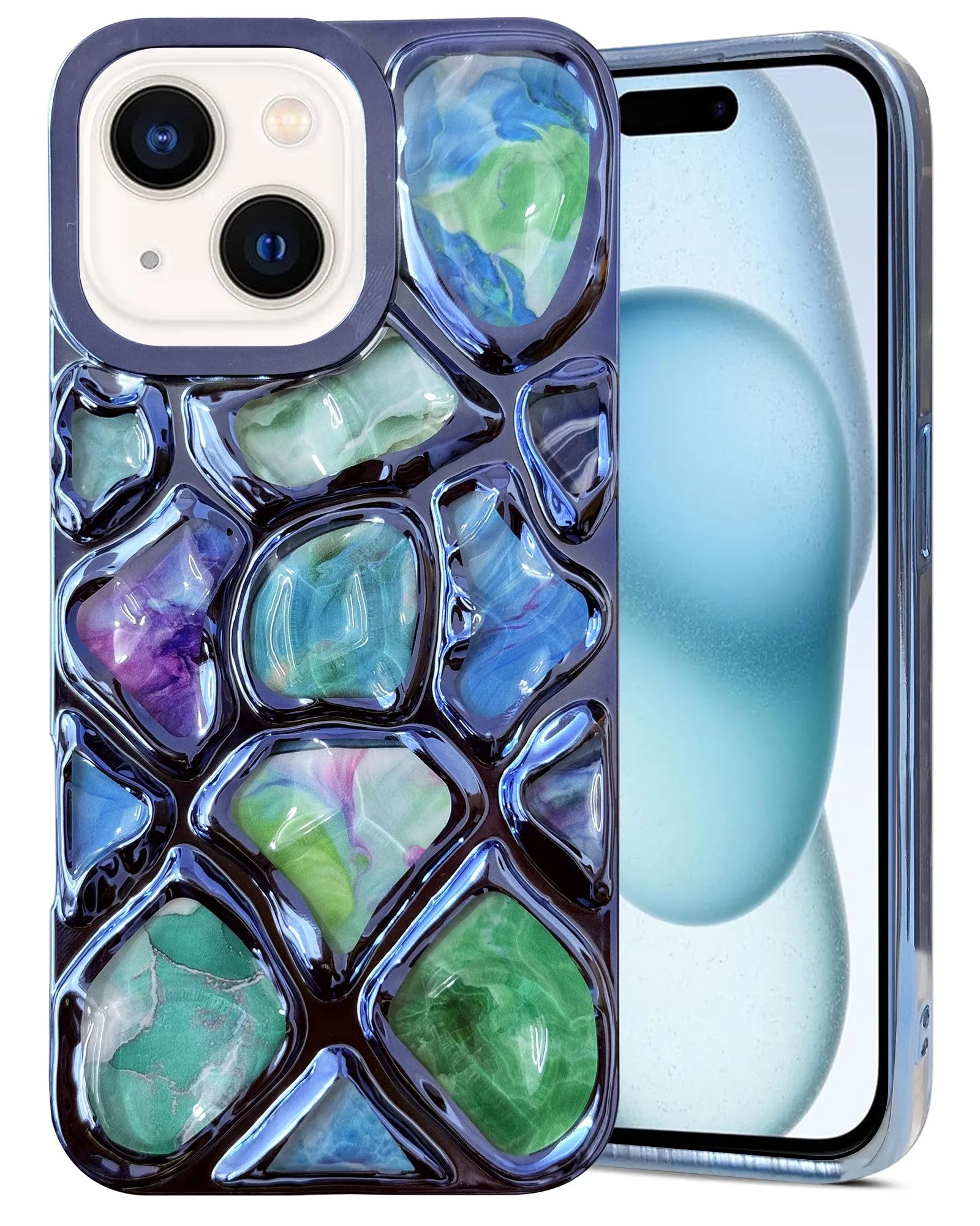 For Apple iPhone 15 Plus Back Cover Case ( Dual Design Glitter Sparkle and Detachable Diamond Print Case | Soft and Flexible) Vivid Design Texture Shock Absorber