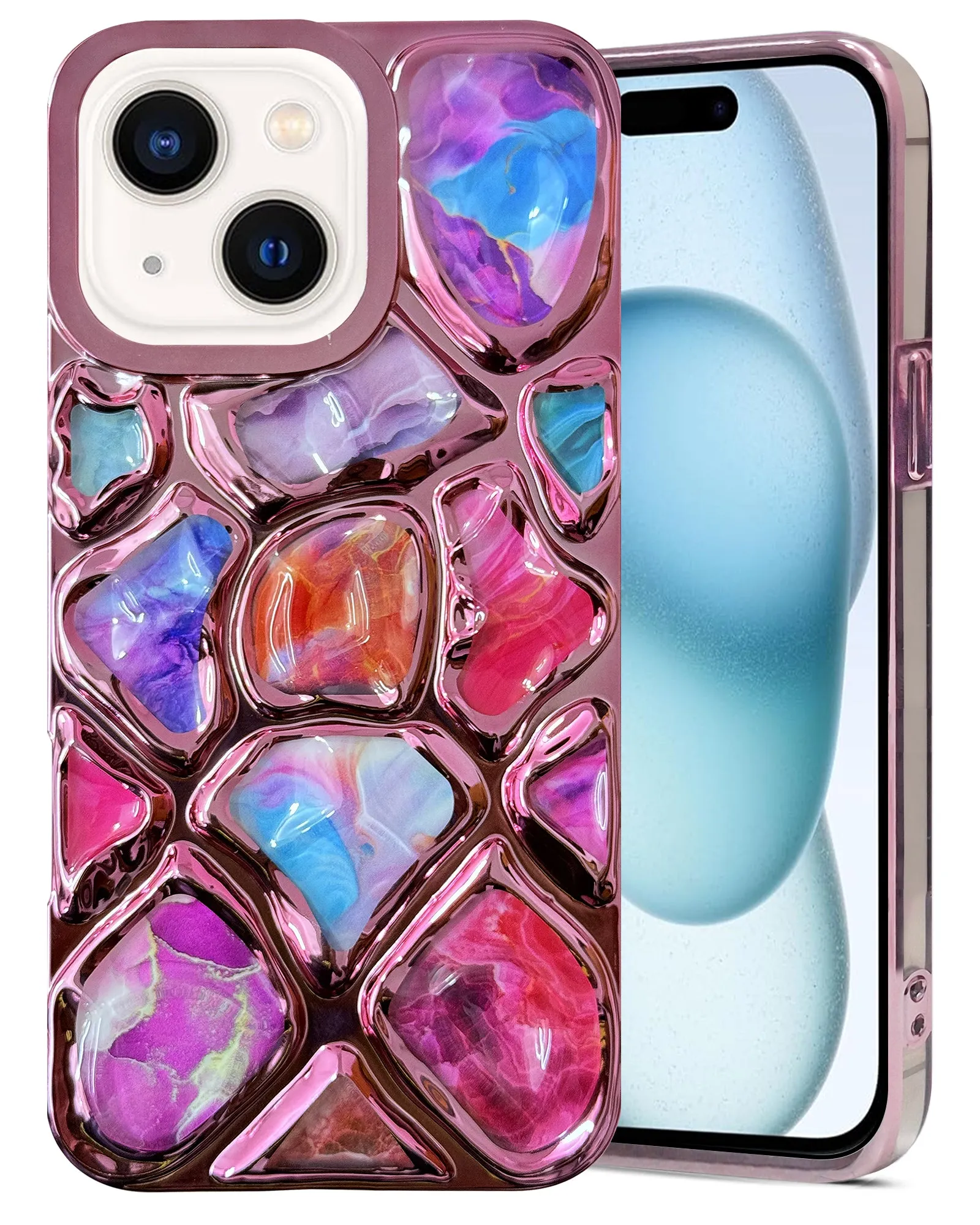 For Apple iPhone 15 Plus Back Cover Case ( Dual Design Glitter Sparkle and Detachable Diamond Print Case | Soft and Flexible) Minimal Build Texture Modern Minimalism