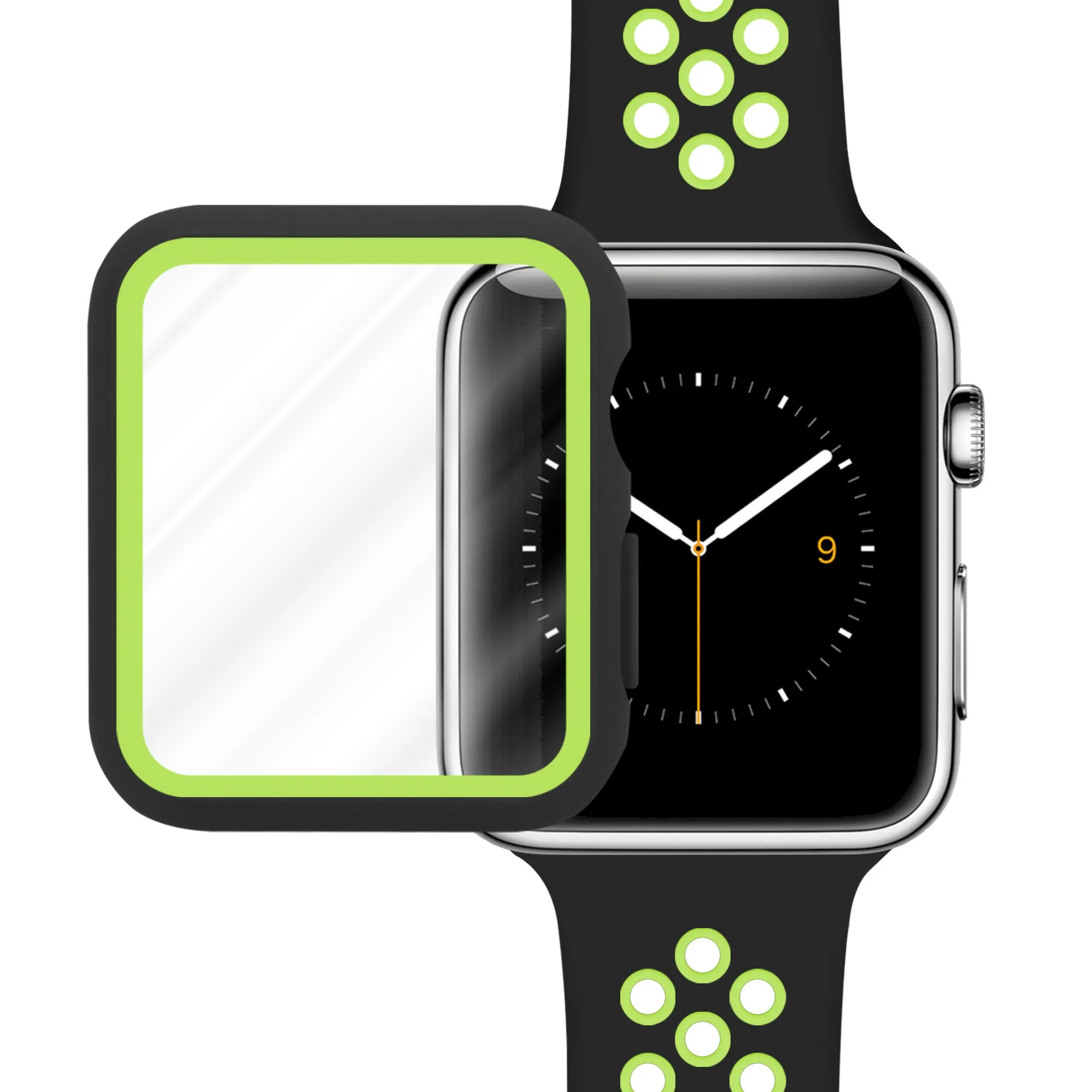 Apple Watch Sport Strap   TPU Case (Black/Yellow) Lightweight Feel Flexible Material