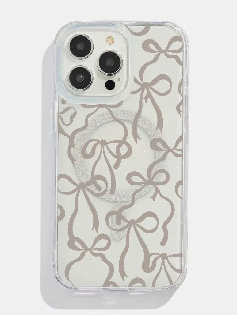 Neutral Bows Glitter MagSafe iPhone Case Elegant Texture Layer