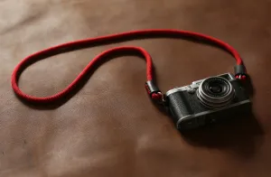 Red climbing rope 8mm Handmade black leather camera strap&Windmup.com Adjustable loop Quick Release Loop