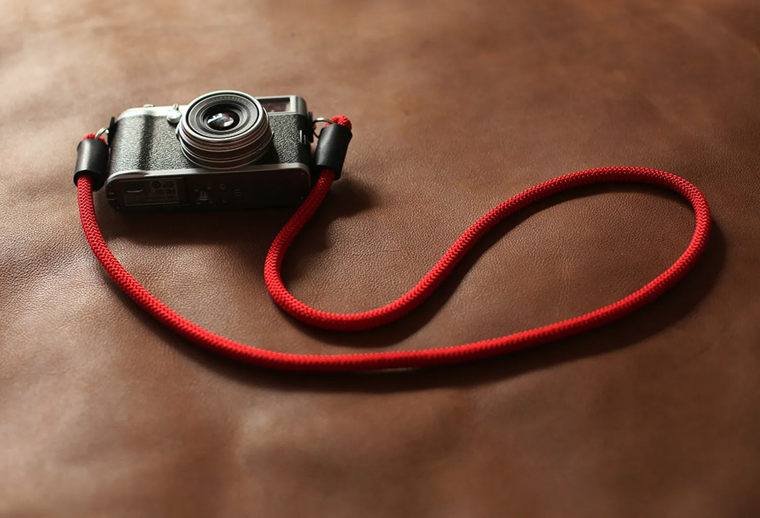 Red climbing rope 8mm Handmade black leather camera strap&Windmup.com Multi Use Lanyard