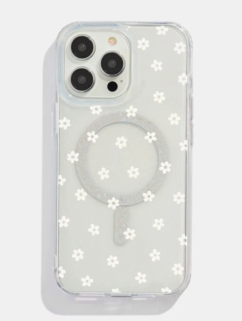 Elegant Build Texture Ecru Ditsy Flower Glitter MagSafe iPhone Case
