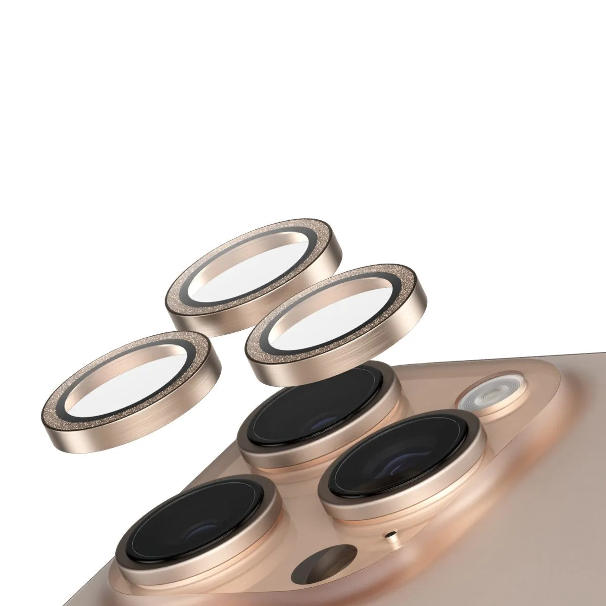 waterproof screen film bubble resistant layer SAFE. by PanzerGlass? Camera Lens Protector Glitter Gold iPhone 16 Pro | 16 Pro Max