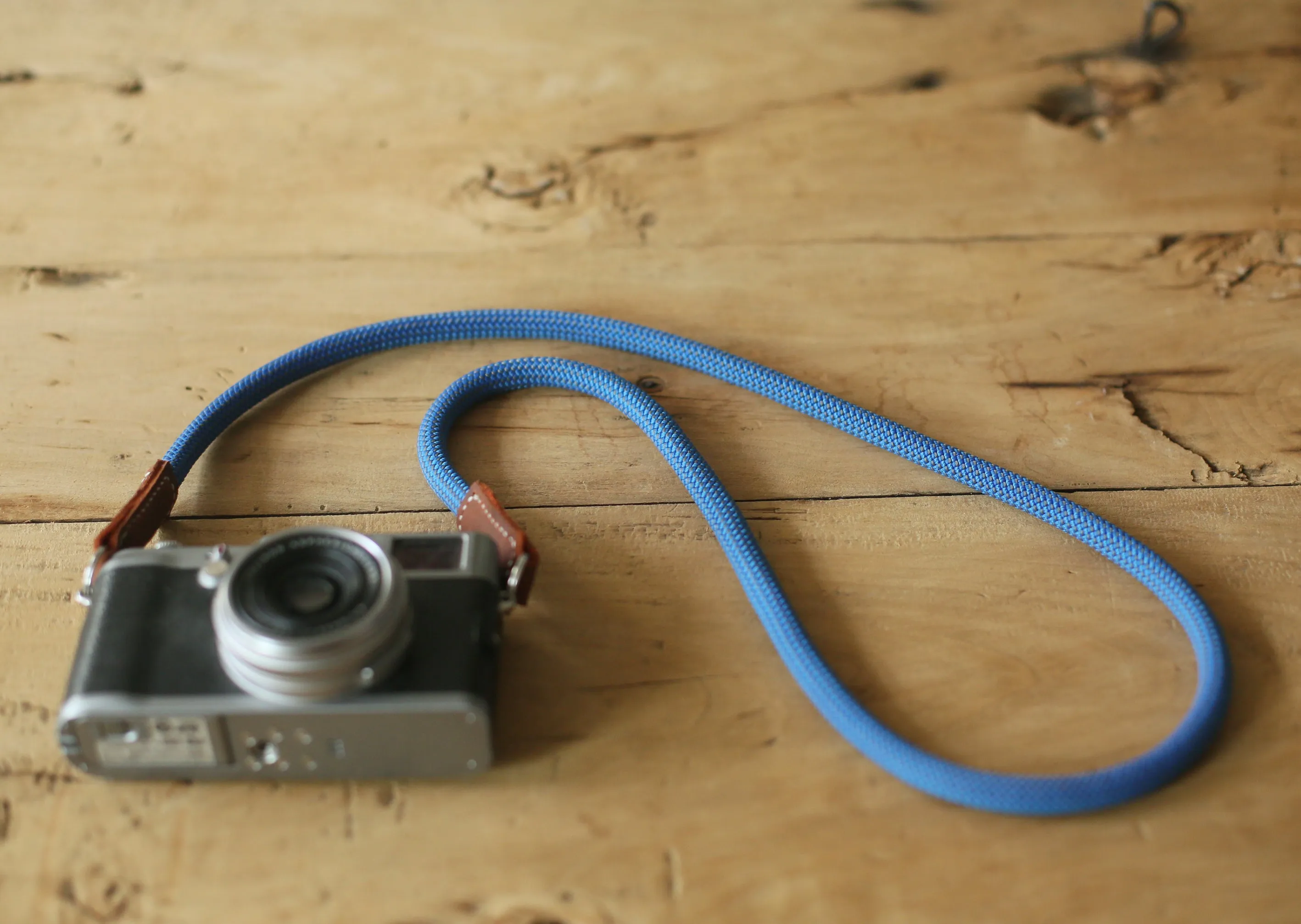 Camera neck strap handmade gray blue climbing rope | Windmup.com Soft Gear Strong Stitching