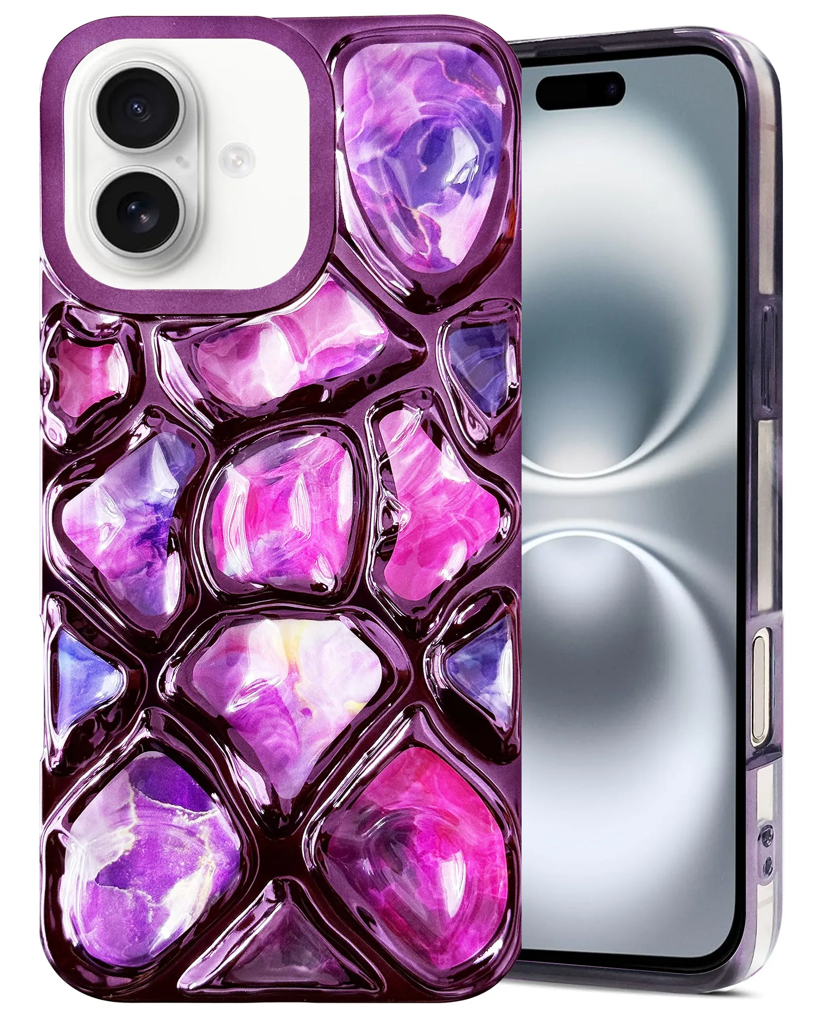 Protective Lining For Apple iPhone 16 Plus Back Cover Case ( Dual Design Glitter Sparkle and Detachable Diamond Print Case | Soft and Flexible)