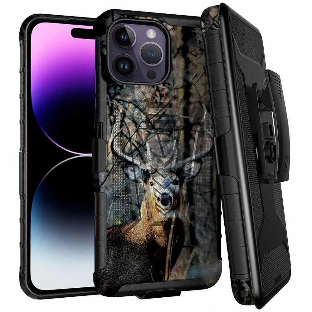 Modern Texture Apple iPhone 14 Pro Max Dual-Layer Holster Case with Kickstand