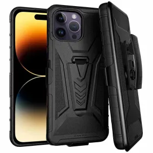 Apple iPhone 14 Pro Max Dual-Layer Holster Case with Kickstand Soft Build Texture