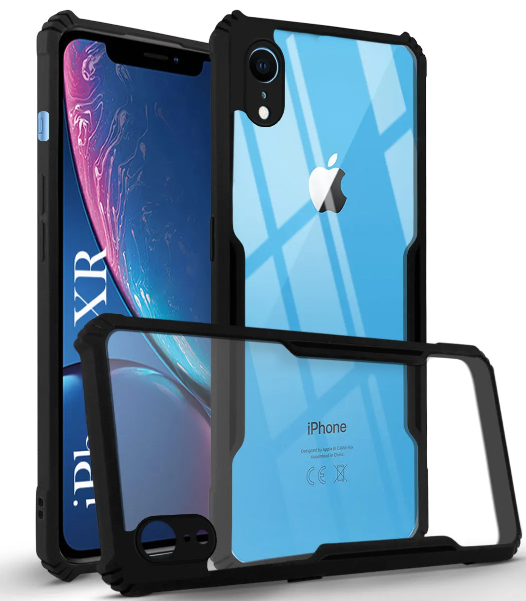 Elegant Pattern Smooth Look Texture For Apple iPhone XR Back Cover Case ( Shockproof with Polycarbonate Clear Panel | Professional Black)