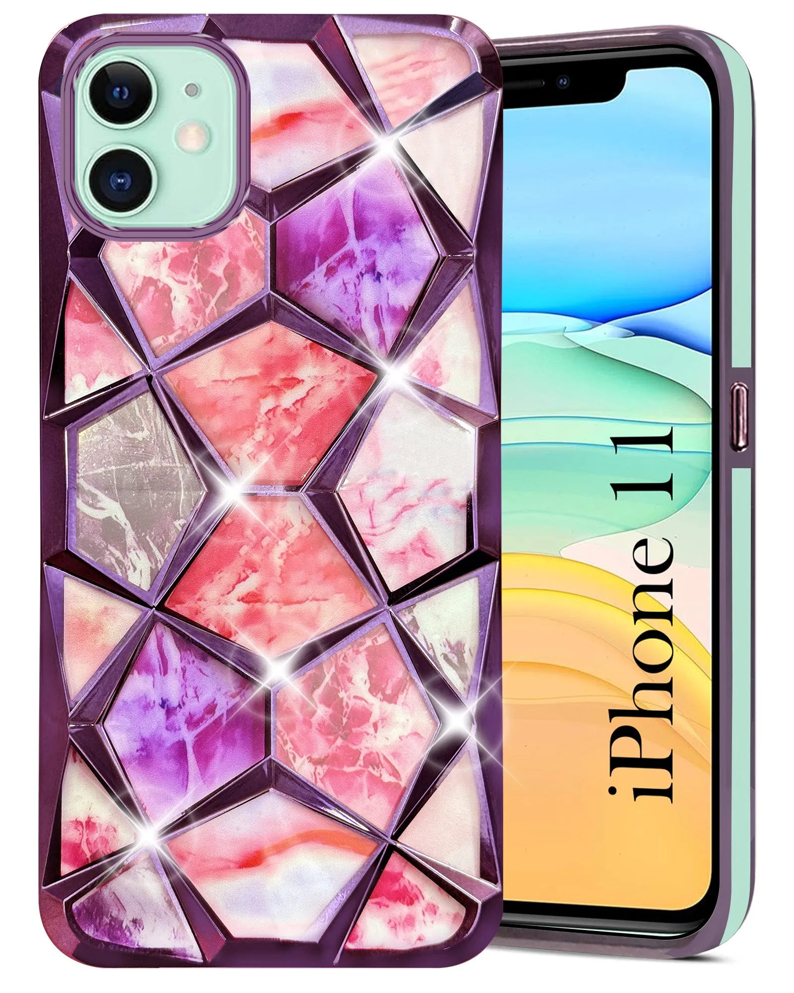 Matte Protection For Apple iPhone 11 Back Cover Case ( Dual Design Glitter Sparkle and Detachable Diamond Print Case | Soft and Flexible)