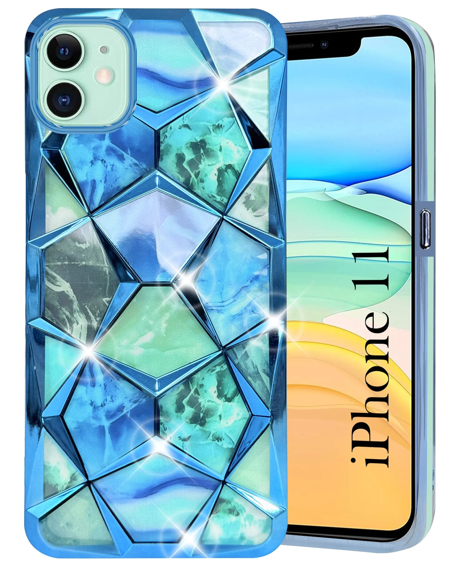 For Apple iPhone 11 Back Cover Case ( Dual Design Glitter Sparkle and Detachable Diamond Print Case | Soft and Flexible) Hybrid Detail Refined Texture