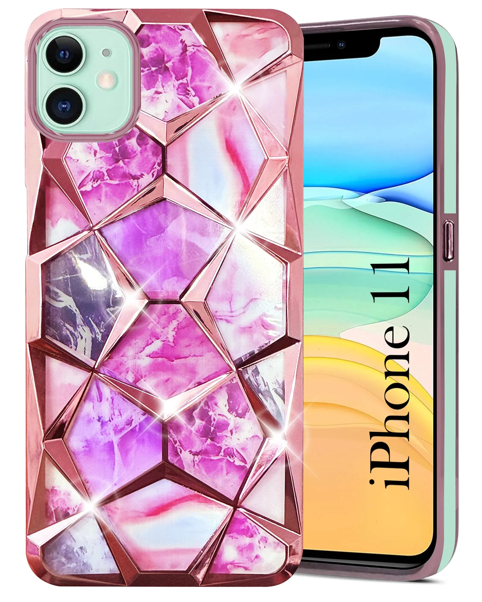 Pocket Size Comfort Fit For Apple iPhone 11 Back Cover Case ( Dual Design Glitter Sparkle and Detachable Diamond Print Case | Soft and Flexible)