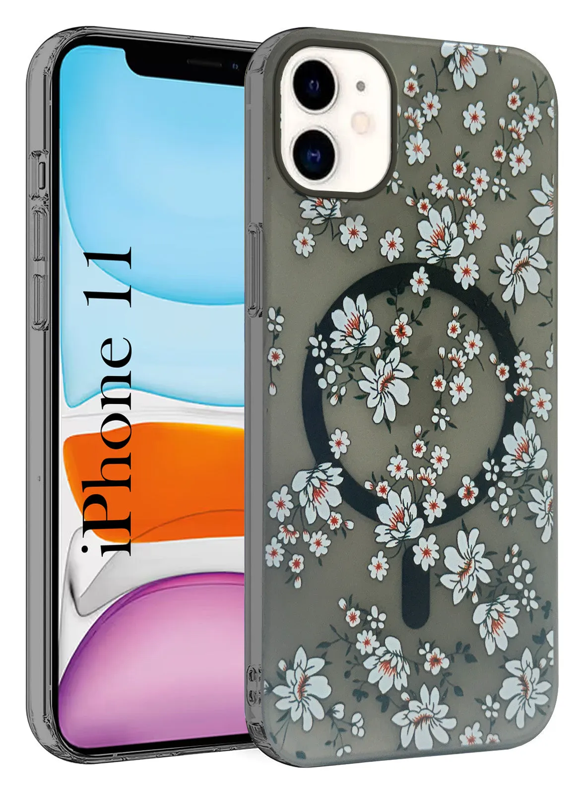Anti Slip Compact Frame For Apple iPhone 11 (Cute Floral Design | Flower Print for Girls | MagSafe Compatible Wireless Charging)