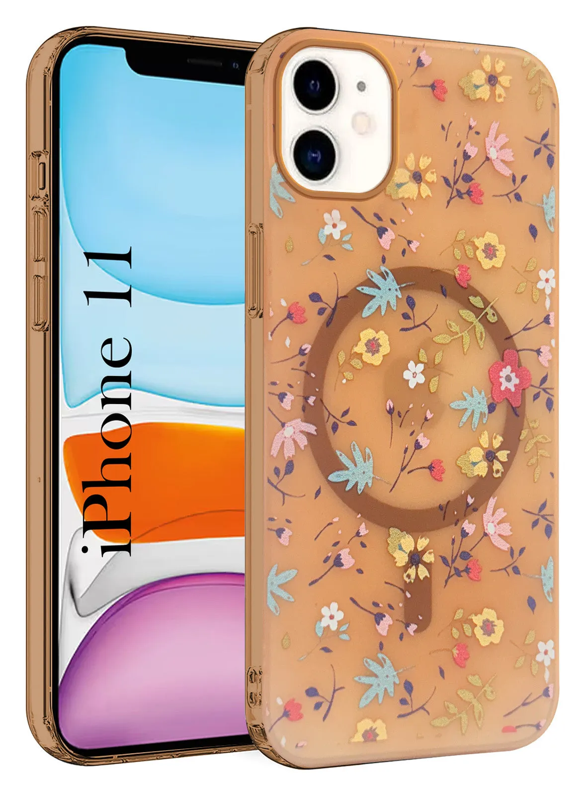 For Apple iPhone 11 (Cute Floral Design | Flower Print for Girls | MagSafe Compatible Wireless Charging) Flexible Surface Texture
