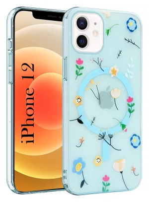 For Apple iPhone 12 Back Cover Case (Cute Floral Design | Flower Print for Girls | MagSafe Compatible Wireless Charging) Comfort Design