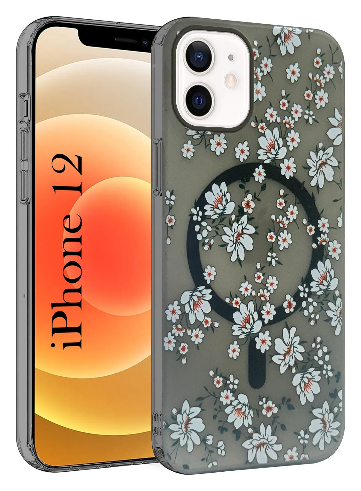 For Apple iPhone 12 Back Cover Case (Cute Floral Design | Flower Print for Girls | MagSafe Compatible Wireless Charging) Hybrid Surface Layer