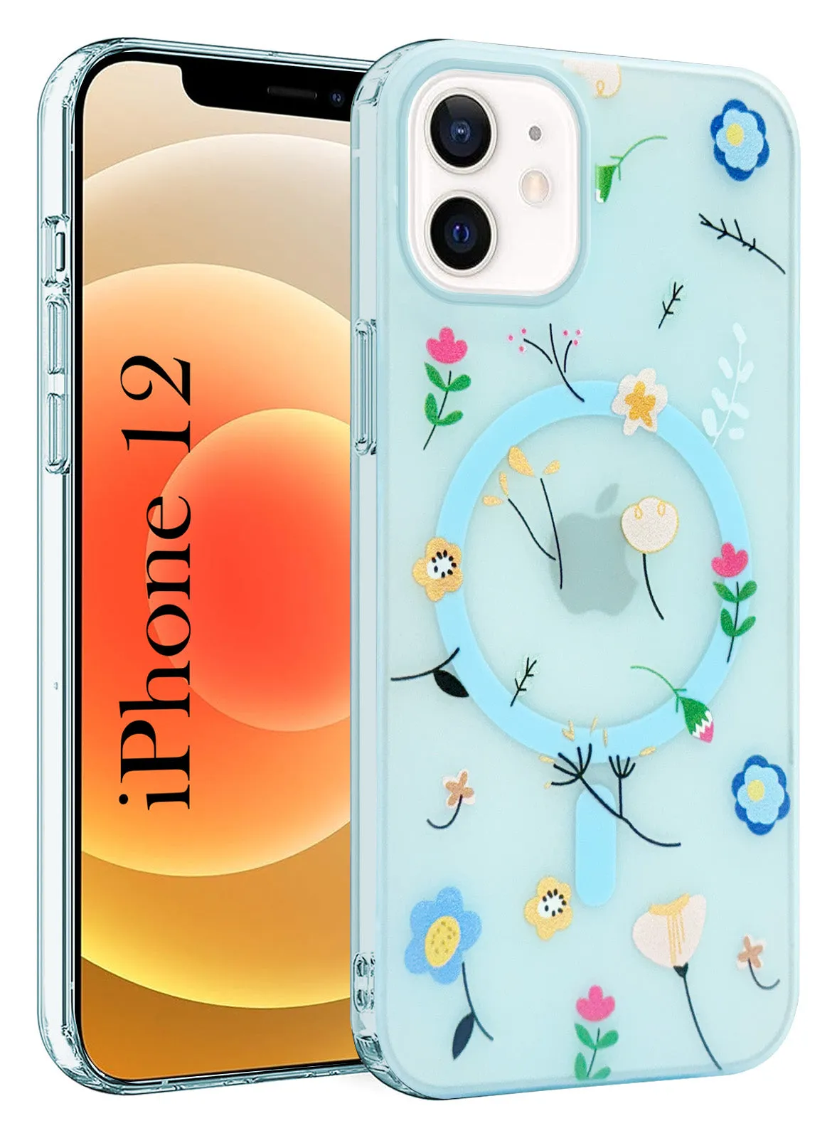 For Apple iPhone 12 Back Cover Case (Cute Floral Design | Flower Print for Girls | MagSafe Compatible Wireless Charging) Comfort Design