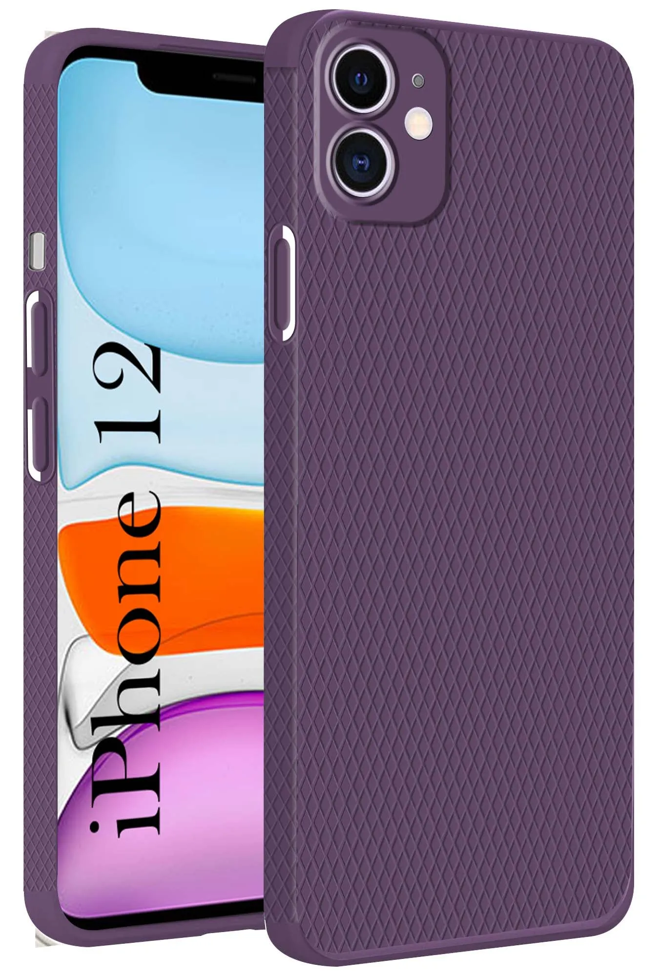 For Apple iPhone 12 Back Cover Case (Liquid Silicone | Side Grip | Camera Protection) Sleek Edge Design Slim Profiled