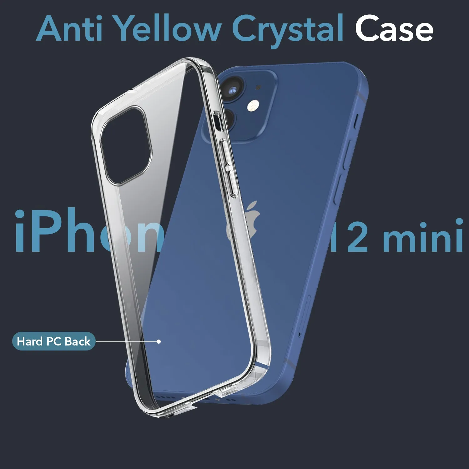 For Apple iPhone 12 Mini Back Cover Case (Hard Anti Yellow Clear Case | Drop & Camera Protection | Shockproof Polycarbonate) Rugged Edge Texture Modern Grip