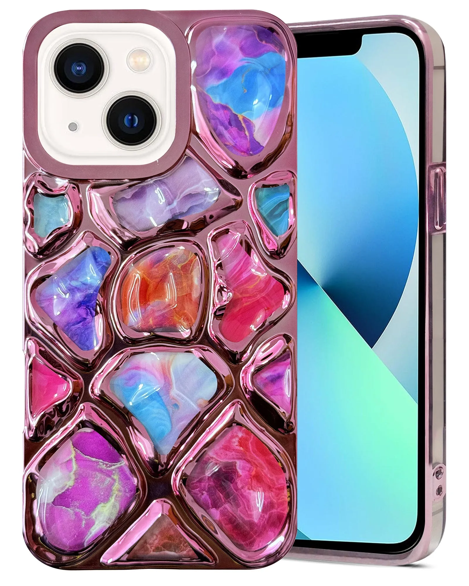 Trendy Finish Soft Touch For Apple iPhone 13 Back Cover Case ( Dual Design Glitter Sparkle and Detachable Diamond Print Case | Soft and Flexible)