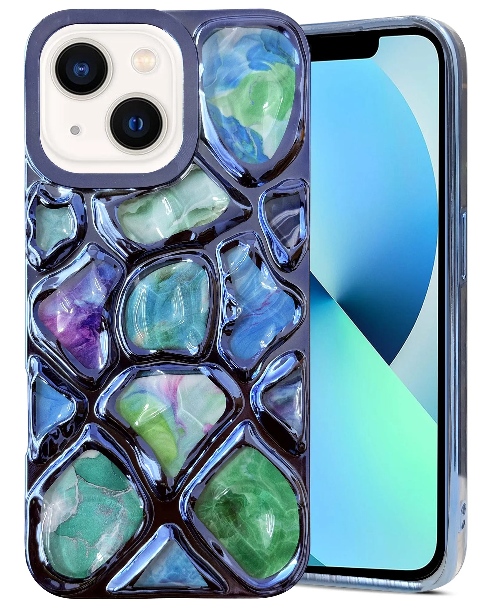 Comfort Texture Layer Protective Look For Apple iPhone 13 Back Cover Case ( Dual Design Glitter Sparkle and Detachable Diamond Print Case | Soft and Flexible)