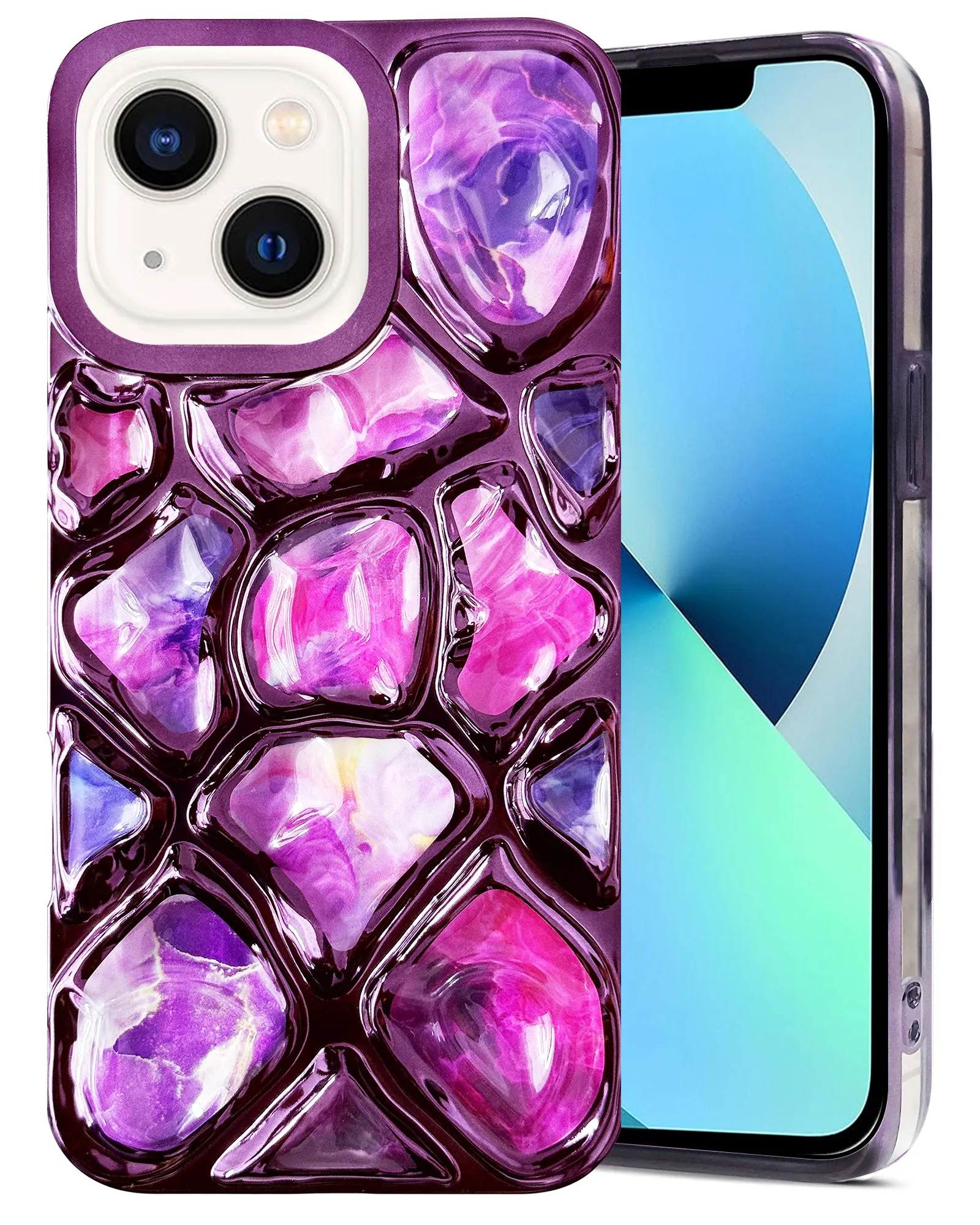 Vivid Texture Luxury Detail Texture For Apple iPhone 13 Back Cover Case ( Dual Design Glitter Sparkle and Detachable Diamond Print Case | Soft and Flexible)