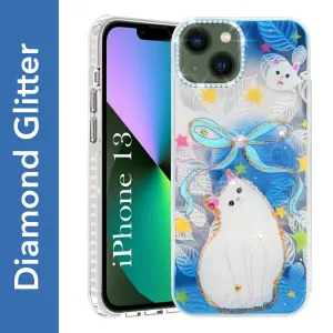 Compact Structure Modern Edge Layer For Apple iPhone 13 Back Cover Case (Luxury Floral Glitter Cute Butterfly | Diamond Studded Camera Bump | Girls & Women Design)