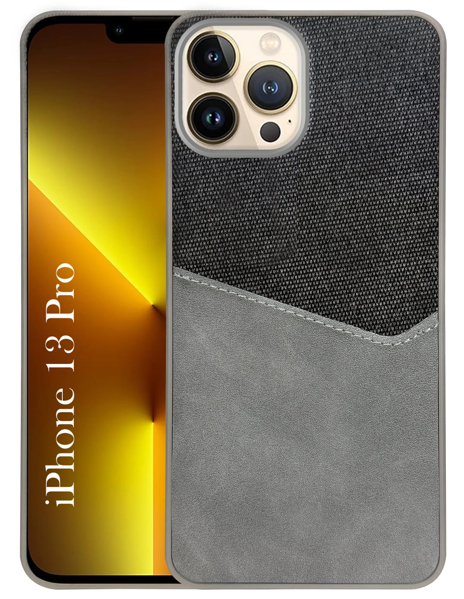 For Apple iPhone 13 Pro Back Cover Case (Dual PU Leather Stitch | Professional Minimalist | Soft and Flexible) Smooth Texture Hybrid Grip