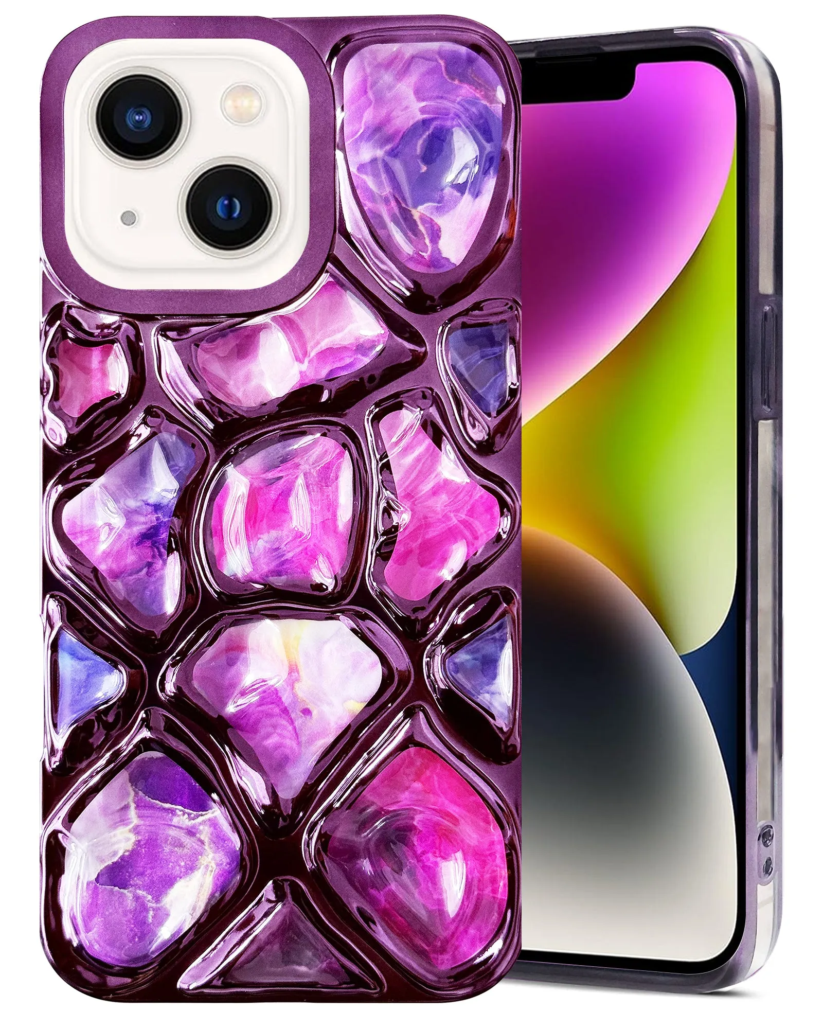 Color Layer For Apple iPhone 14 Back Cover Case ( Dual Design Glitter Sparkle and Detachable Diamond Print Case | Soft and Flexible)