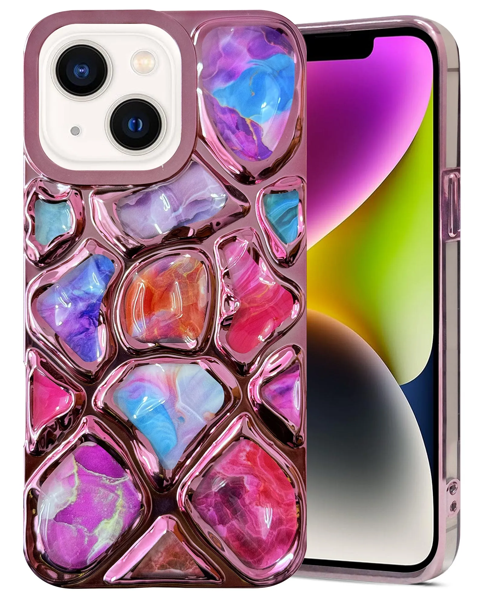 Soft Edge Detail For Apple iPhone 14 Back Cover Case ( Dual Design Glitter Sparkle and Detachable Diamond Print Case | Soft and Flexible)