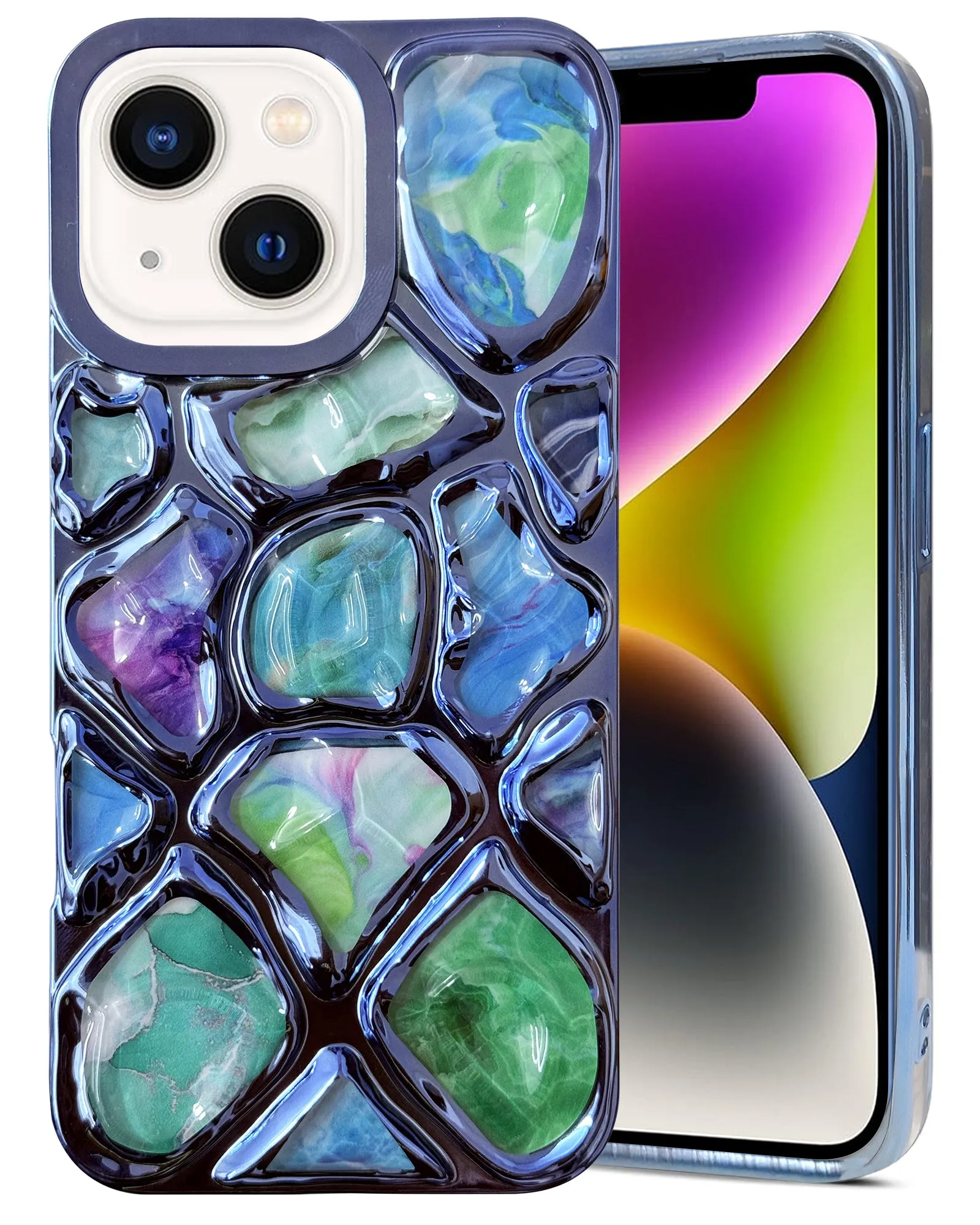 Strong Shell Minimal Touch For Apple iPhone 14 Back Cover Case ( Dual Design Glitter Sparkle and Detachable Diamond Print Case | Soft and Flexible)