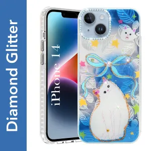 For Apple iPhone 14 Back Cover Case (Luxury Floral Glitter Cute Butterfly | Diamond Studded Camera Bump | Girls & Women Design) Durable Build