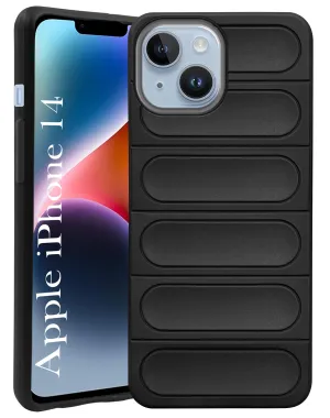 everyday elegance For Apple iPhone 14 Back Cover Case (Matte Liquid Silicone | Professional Micro-Fiber Cloth Inside | Camera Protection Ring | Wave Black)