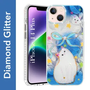 Urban Texture For Apple iPhone 14 Plus Back Cover Case (Luxury Floral Glitter Cute Butterfly | Diamond Studded Camera Bump | Girls & Women Design)