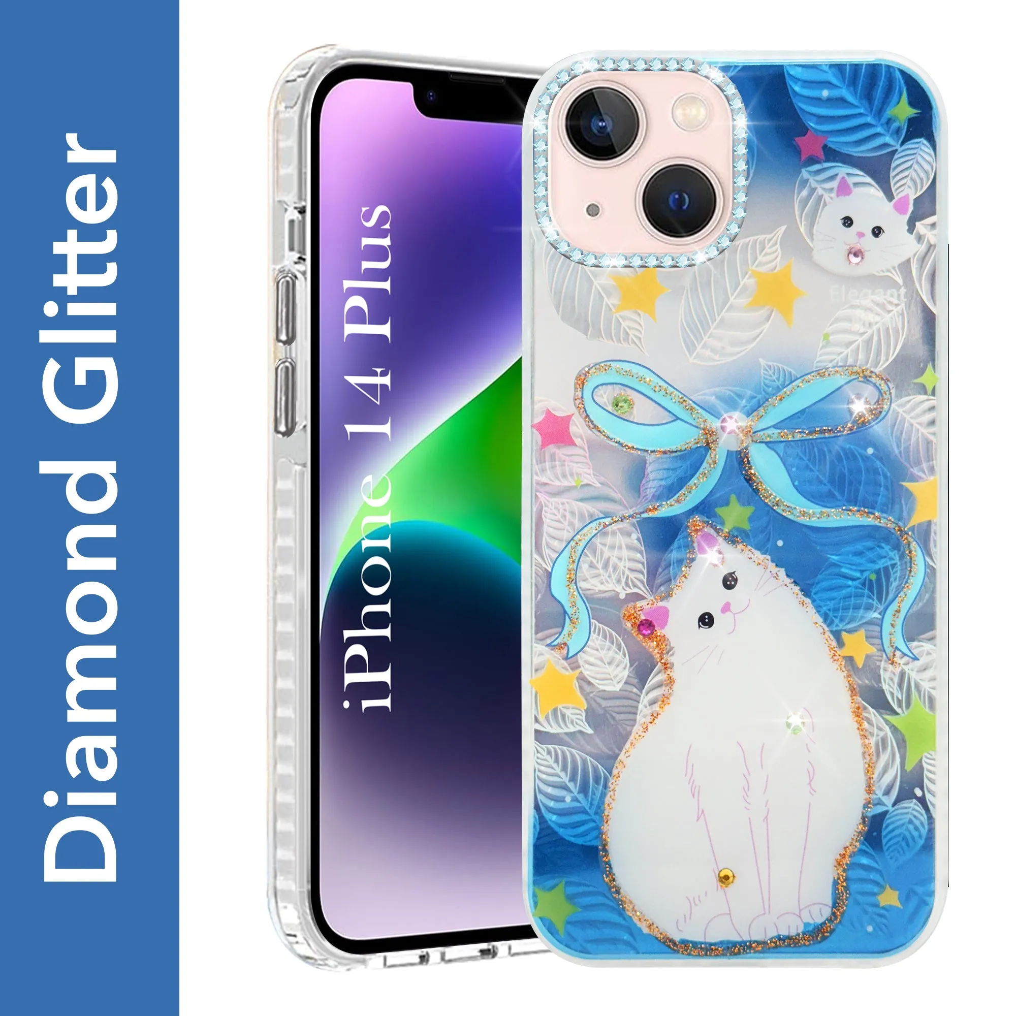 Urban Texture For Apple iPhone 14 Plus Back Cover Case (Luxury Floral Glitter Cute Butterfly | Diamond Studded Camera Bump | Girls & Women Design)