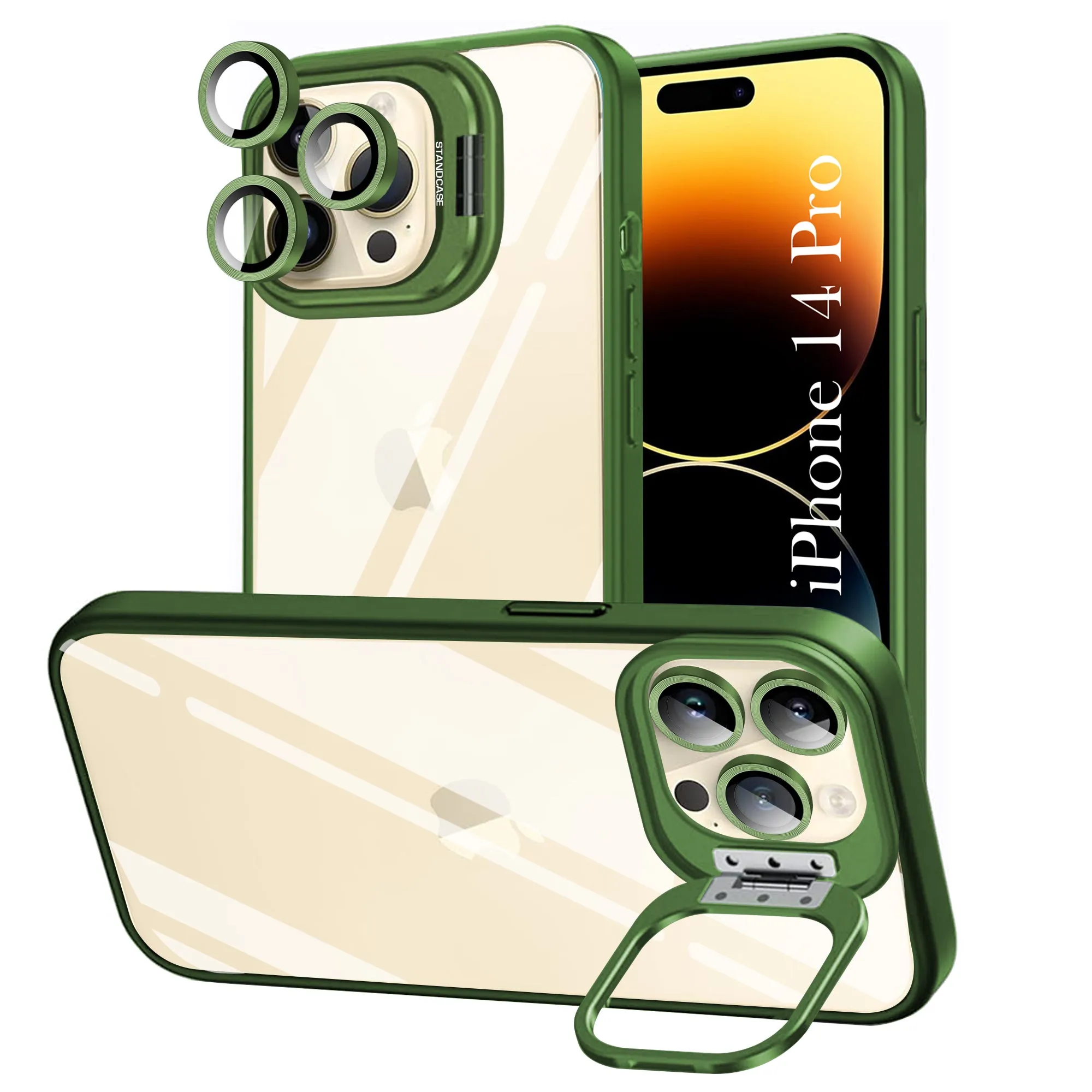 Magnetic Mount For Apple iPhone 14 Pro Back Cover Case (Camera Lens Glass | Metal Stand Holder | Shockproof Hybrid | Anti Yellow |)