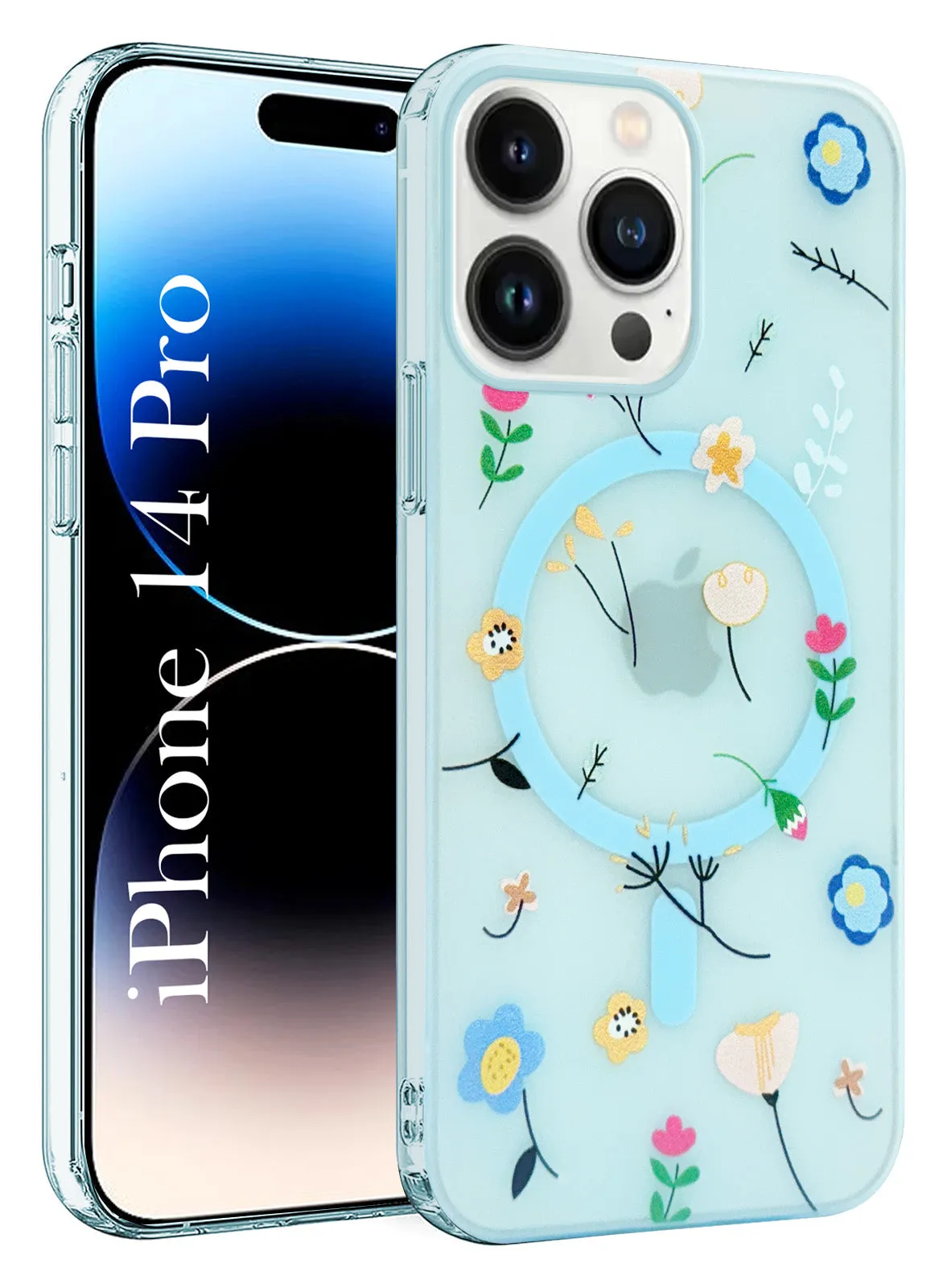 For Apple iPhone 14 Pro Back Cover Case (Cute Floral Design | Flower Print for Girls | MagSafe Compatible Wireless Charging) Premium Shield