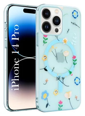 For Apple iPhone 14 Pro Back Cover Case (Cute Floral Design | Flower Print for Girls | MagSafe Compatible Wireless Charging) Premium Shield