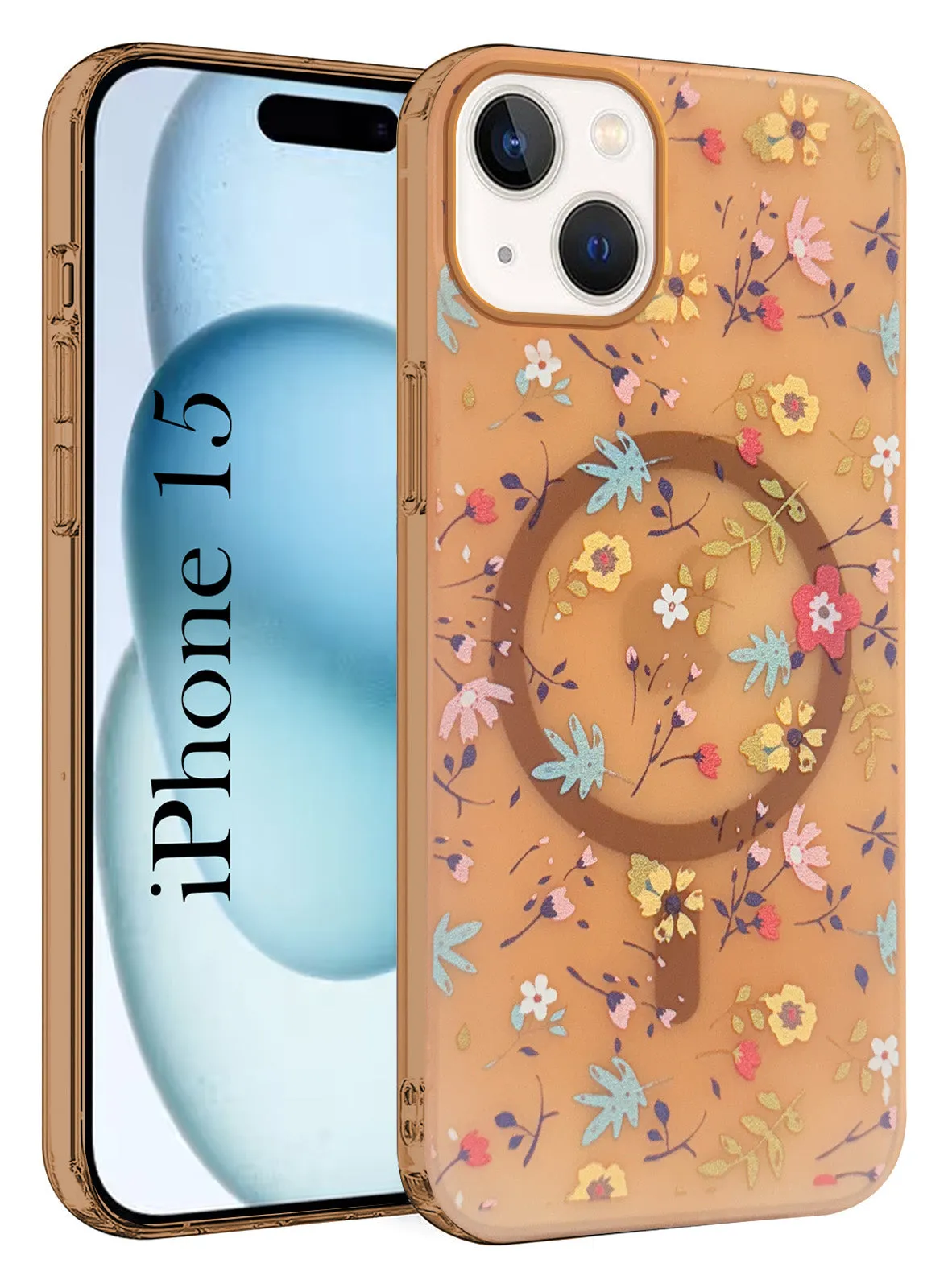 Trendy Finish For Apple iPhone 15 Back Cover Case (Cute Floral Design | Flower Print for Girls | MagSafe Compatible Wireless Charging)