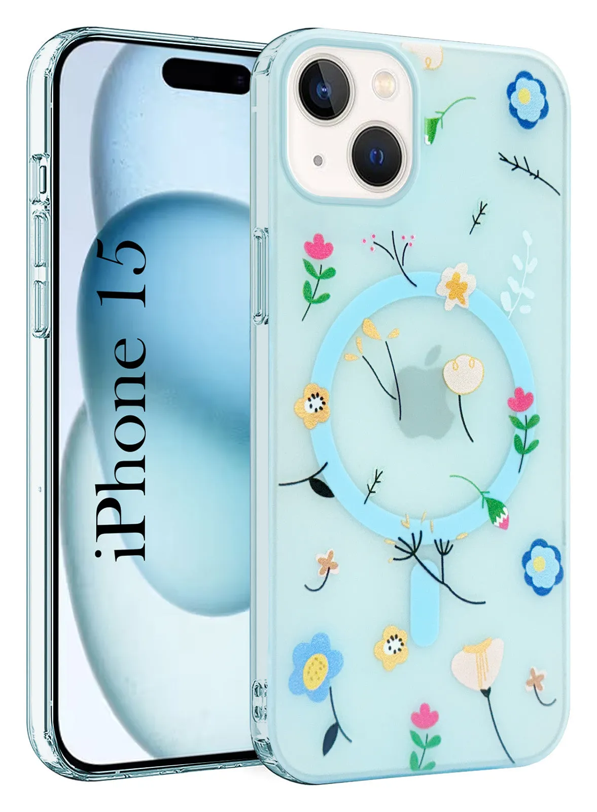Trendy Accessory For Apple iPhone 15 Back Cover Case (Cute Floral Design | Flower Print for Girls | MagSafe Compatible Wireless Charging)