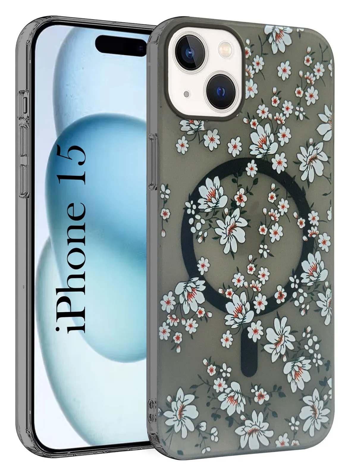Premium Feel Layer Classic Touch For Apple iPhone 15 Back Cover Case (Cute Floral Design | Flower Print for Girls | MagSafe Compatible Wireless Charging)