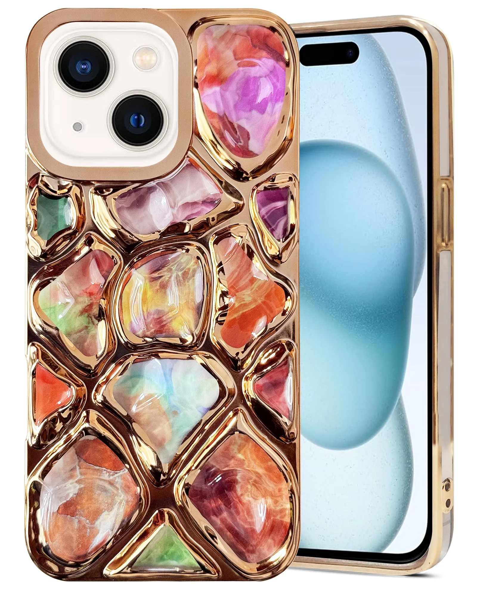 Matte Feel Texture For Apple iPhone 15 Back Cover Case ( Dual Design Glitter Sparkle and Detachable Diamond Print Case | Soft and Flexible)