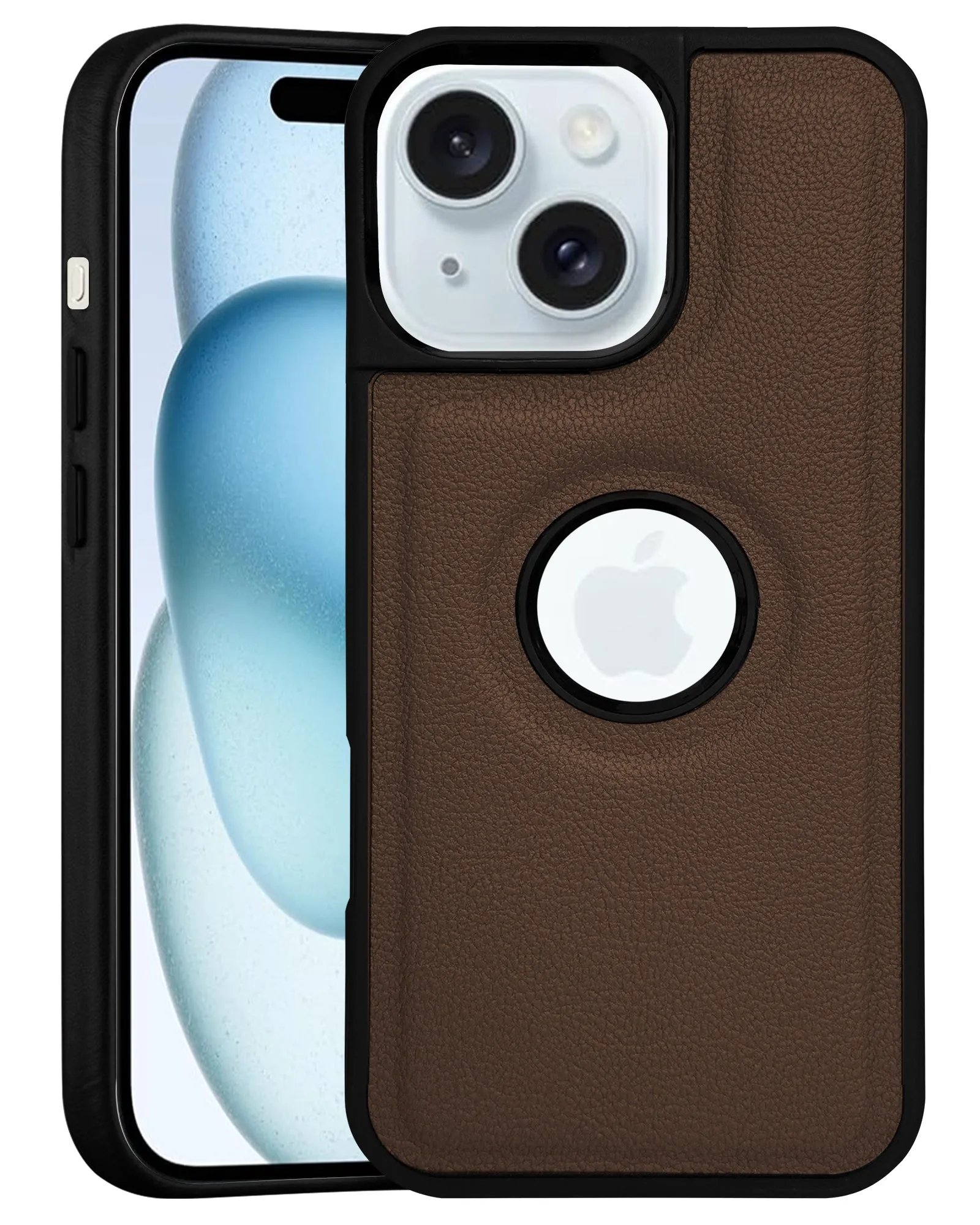 For Apple iPhone 15 Back Cover Case (Minimalist Design Stitched Leather | Shockproof Raised Edges for Camera & Screen Protection) Comfort Finish Everyday Style