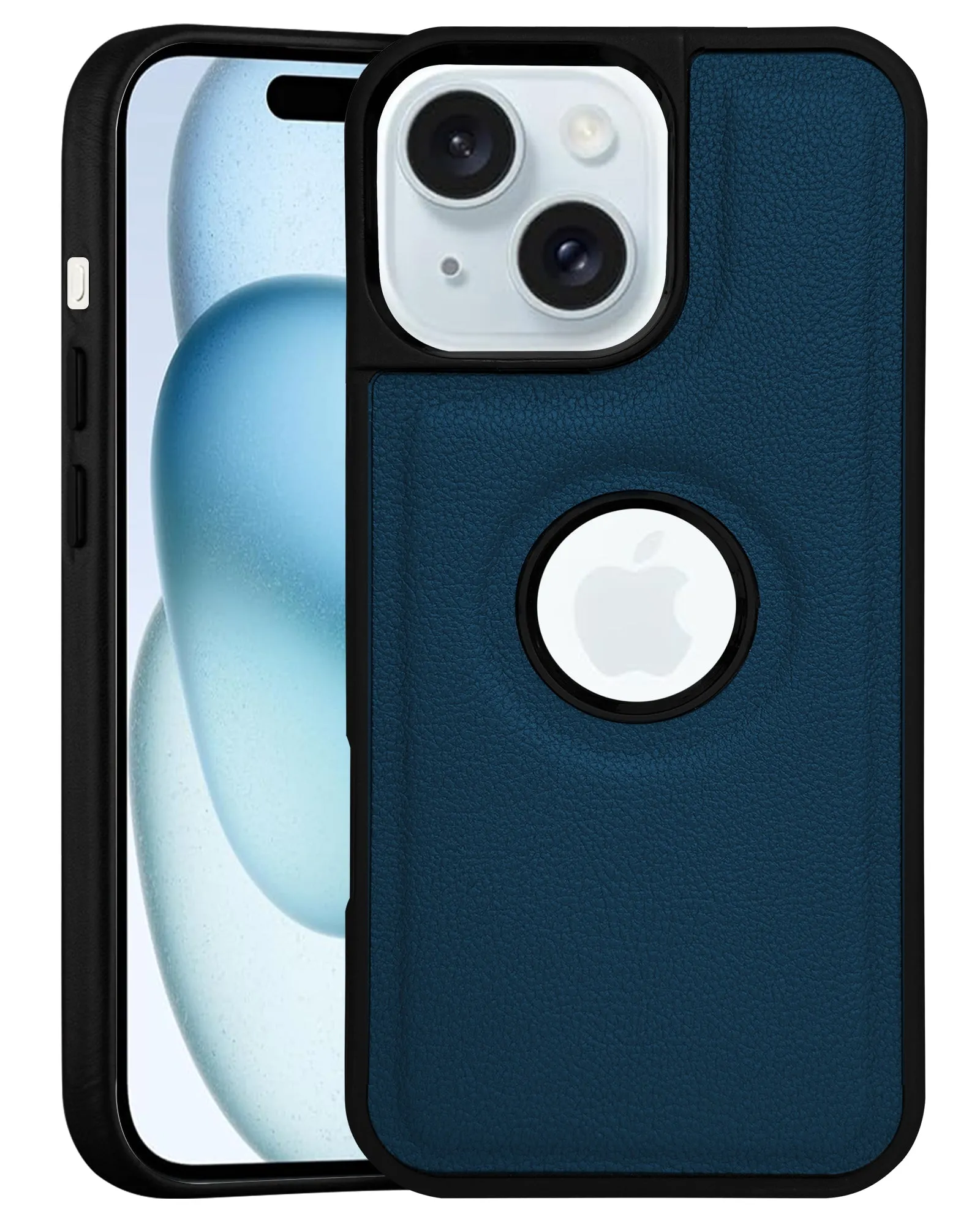 For Apple iPhone 15 Back Cover Case (Minimalist Design Stitched Leather | Shockproof Raised Edges for Camera & Screen Protection) Soft Layered Design Protective Detailing