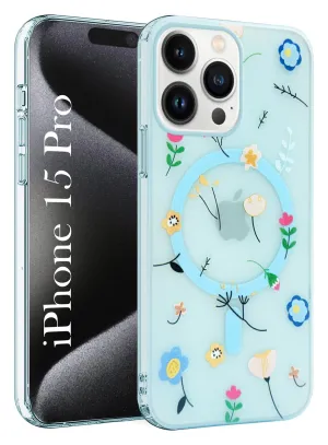 For Apple iPhone 15 Pro Back Cover Case (Cute Floral Design | Flower Print for Girls | MagSafe Compatible Wireless Charging) Sporty Appeal Gloss Finish