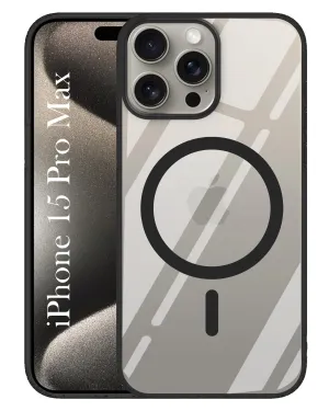 Car Accessory Soft Protection For Apple iPhone 15 Pro Max Back Cover Case ( Black MagSafe Compatible Wireless Charging | Hybrid Camera Bump Protection | Shockproof Polycarbonate