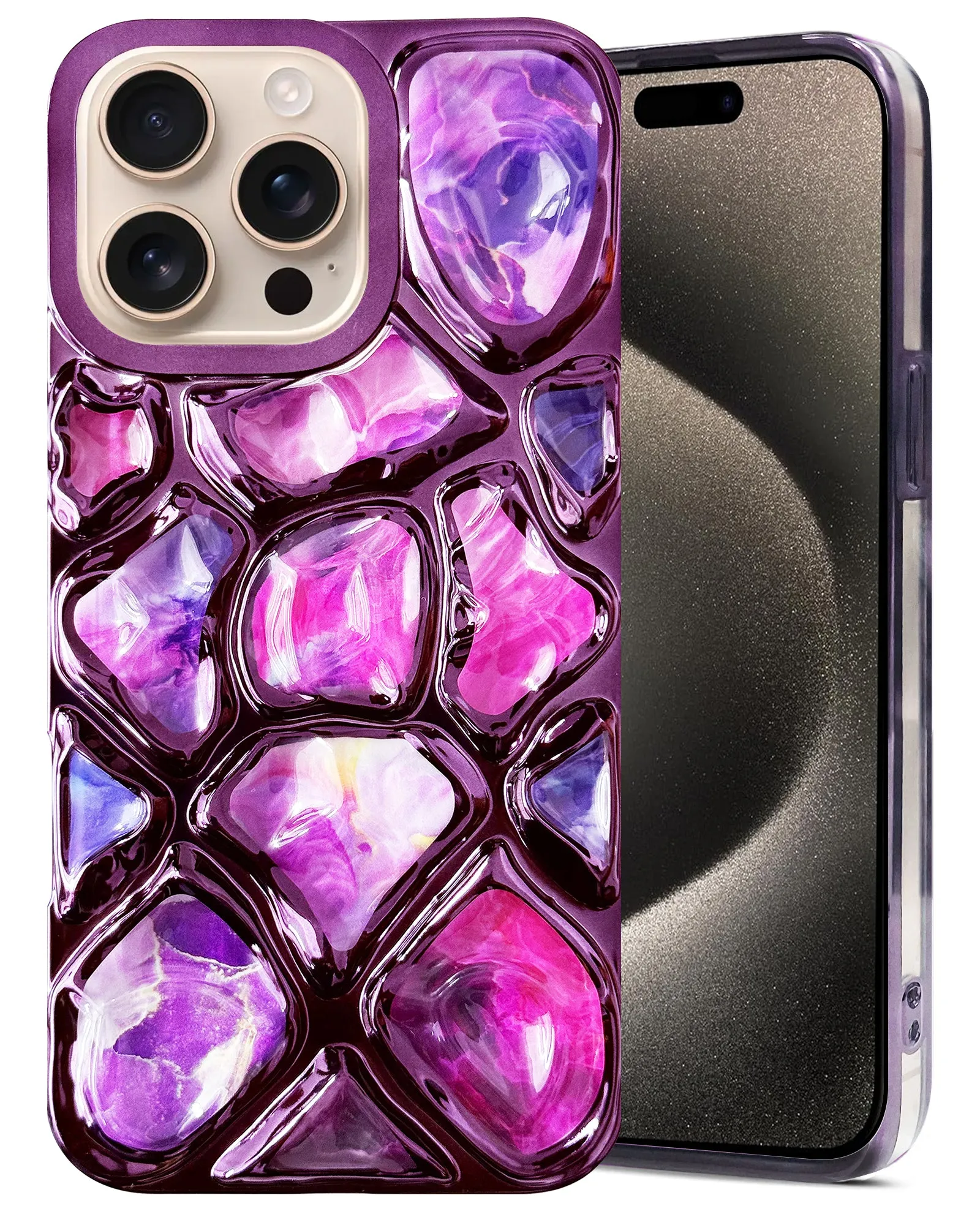 For Apple iPhone 15 Pro Max Back Cover Case ( Dual Design Glitter Sparkle and Detachable Diamond Print Case | Soft and Flexible) Soft Layer Texture