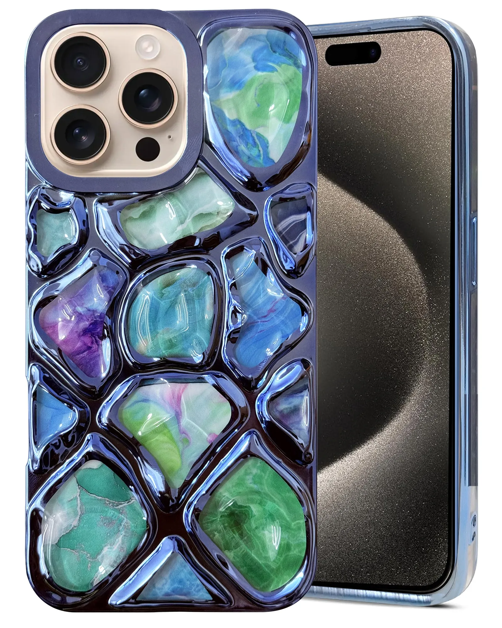 Luxury Texture Design Eco Friendly For Apple iPhone 15 Pro Max Back Cover Case ( Dual Design Glitter Sparkle and Detachable Diamond Print Case | Soft and Flexible)